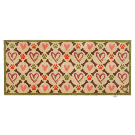 Hug Rug Hearts & Bones beige runner with hearts, bones, and paw prints

