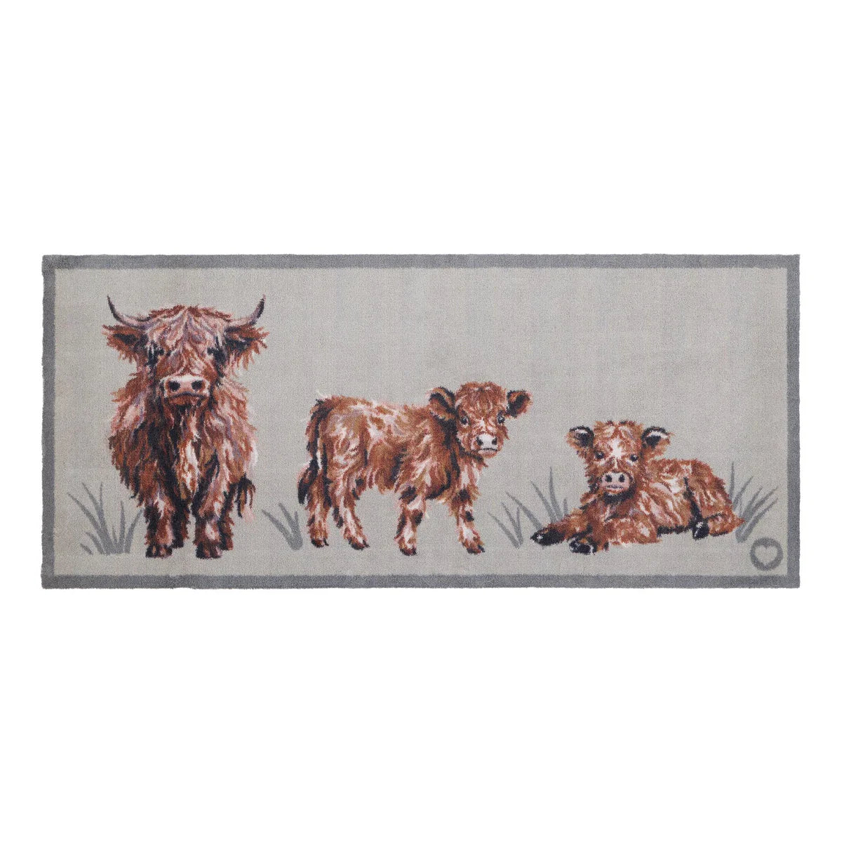Hug Rug runner Heritage Highland Cow mat with beige background