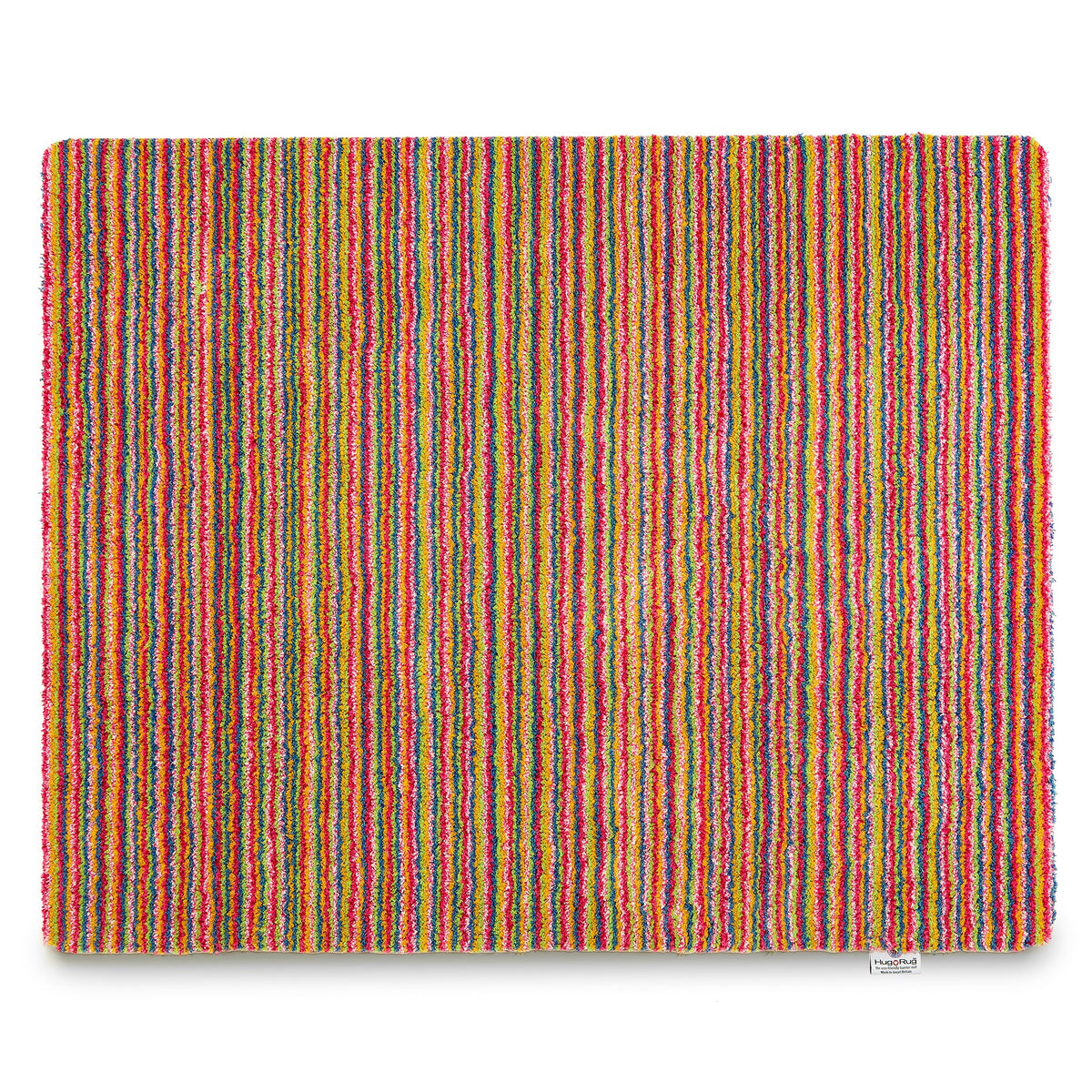 Multicolored striped rug on a white background