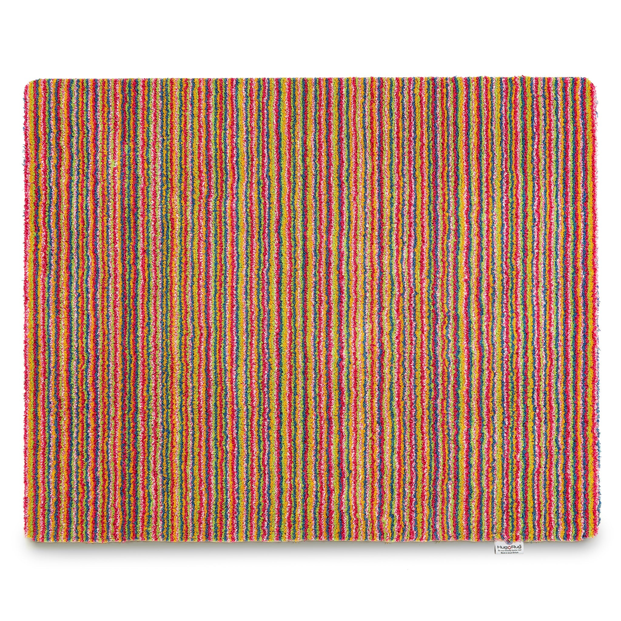 Multicolored striped rug on a white background