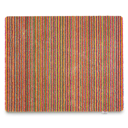Multicolored striped rug on a white background