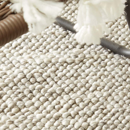 Close-up texture of wool blend silver rug