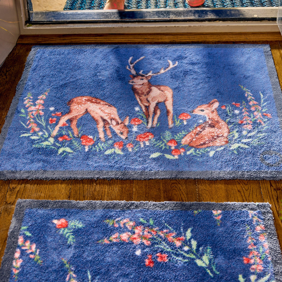 Hug Rug Meadow Deer Doormat in a rustic home setting

