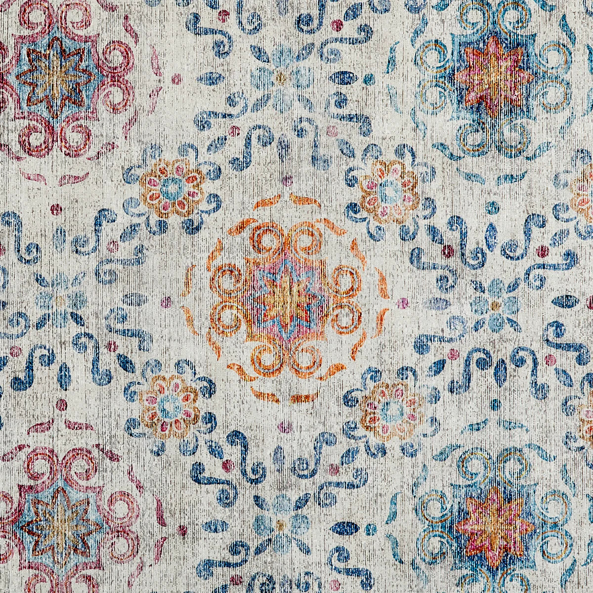 Close-up of distressed damask design