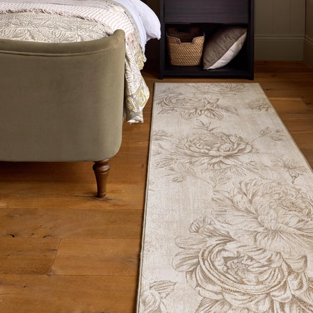 Non-slip rubber backing on Hug Rug beige floral rug

