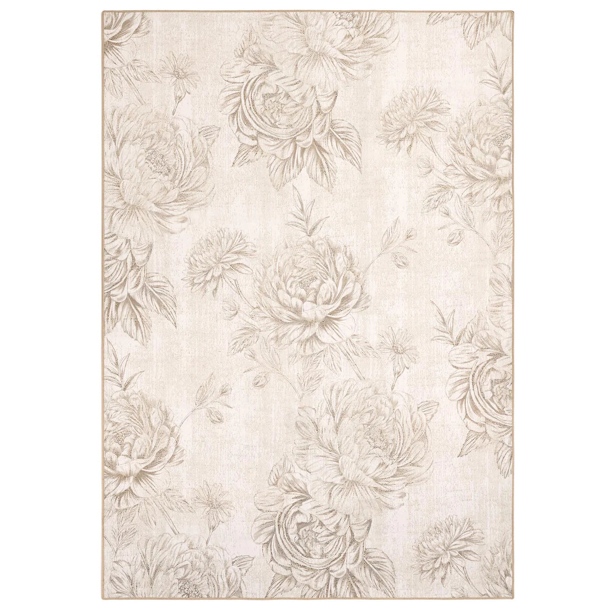 Hug Rug Muted Floral Beige Eco Washable Rug – full view

