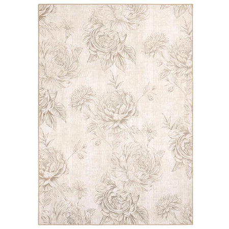 Hug Rug Muted Floral Beige Eco Washable Rug – full view


