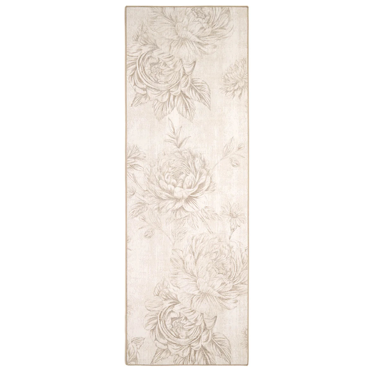 Hug Rug Muted Floral Beige Eco Washable Rug runner – full view

