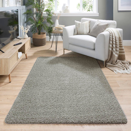 My Rug Ghost Grey shaggy washable long pile rug in living room