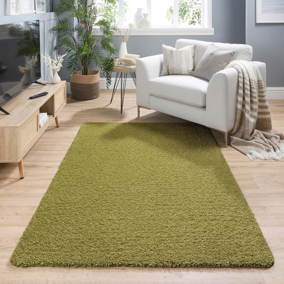 My Rug Olive shaggy washable long pile rug in living room