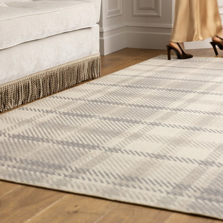 Eco washable plaid rug in soft grey and beige

