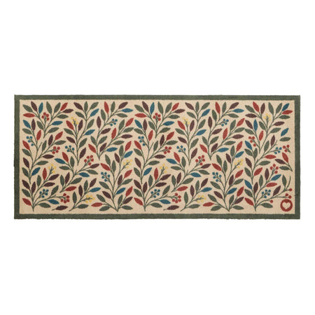 Decorative rug runner with floral pattern on a white background