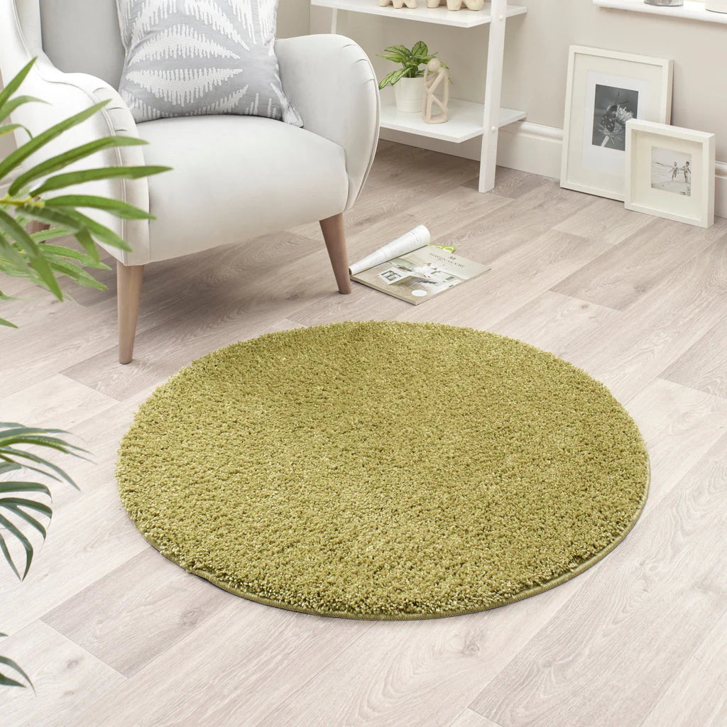 Olive green My Rug styled in modern bedroom