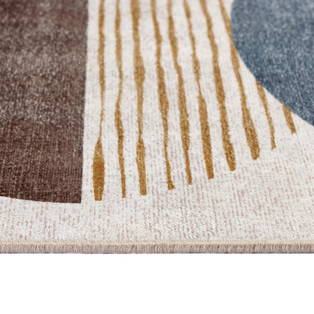 Close-up of a textured rug with brown and beige pattern