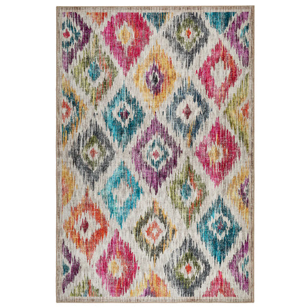 Hug Rug Painted Ikat rug in bright watercolour style

