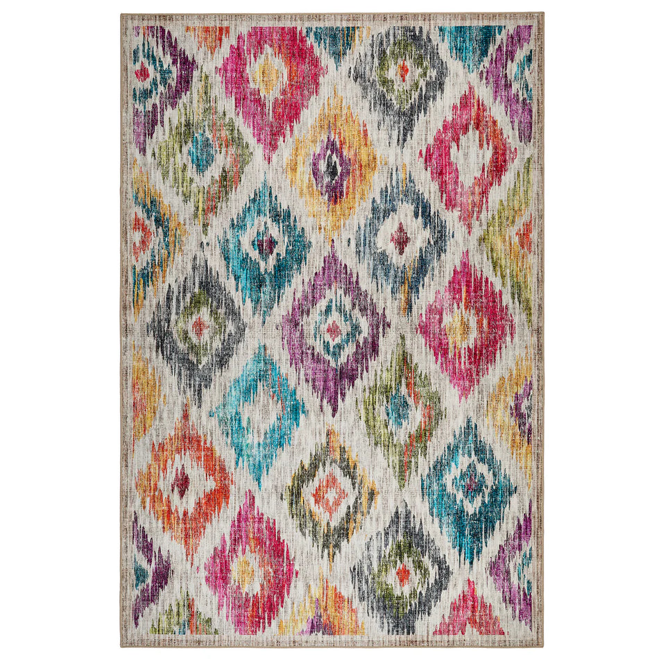 Hug Rug Painted Ikat rug in bright watercolour style

