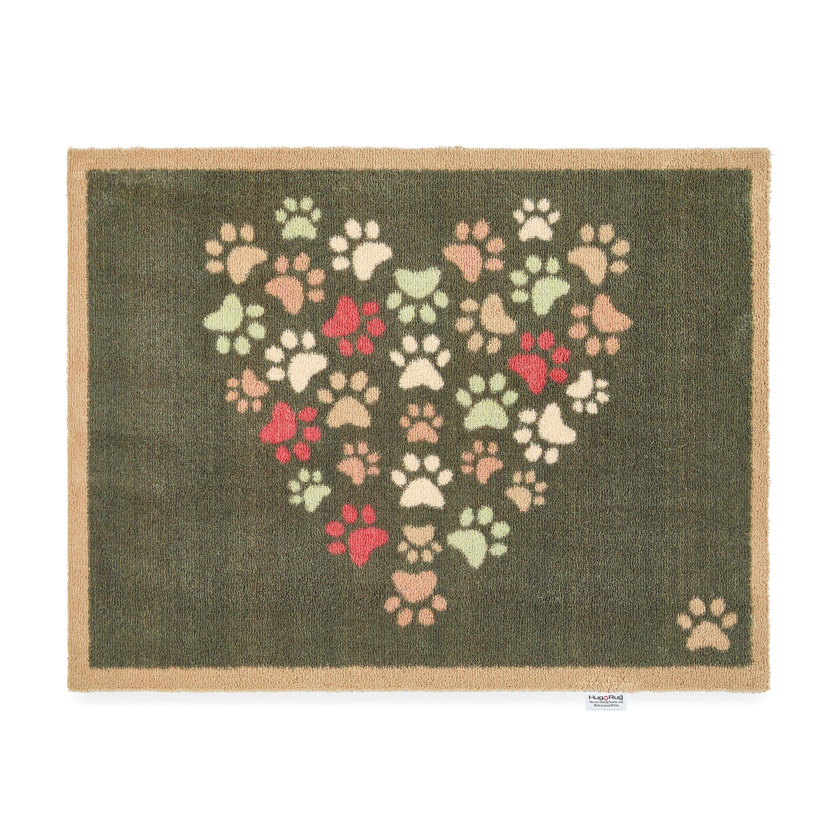 Hug Rug Paws for Love grey doormat with red heart and paw prints

