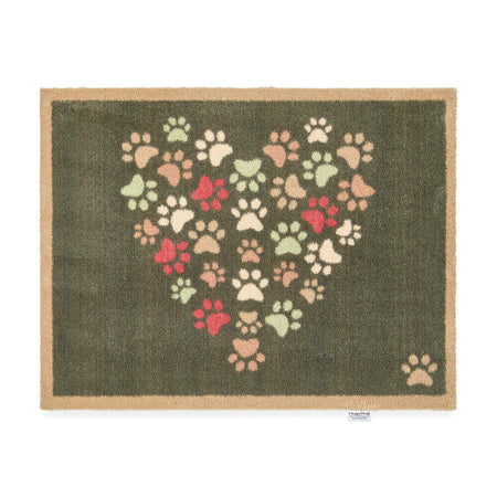 Hug Rug Paws for Love grey doormat with red heart and paw prints

