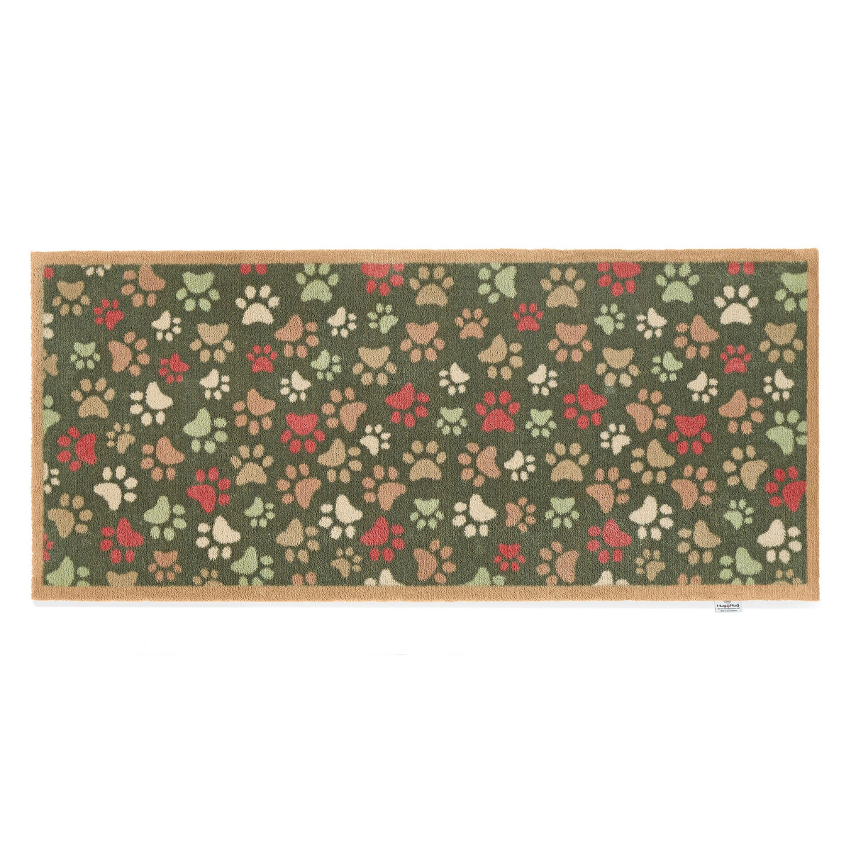 Hug Rug Paws for Love grey runner with red heart and paw prints

