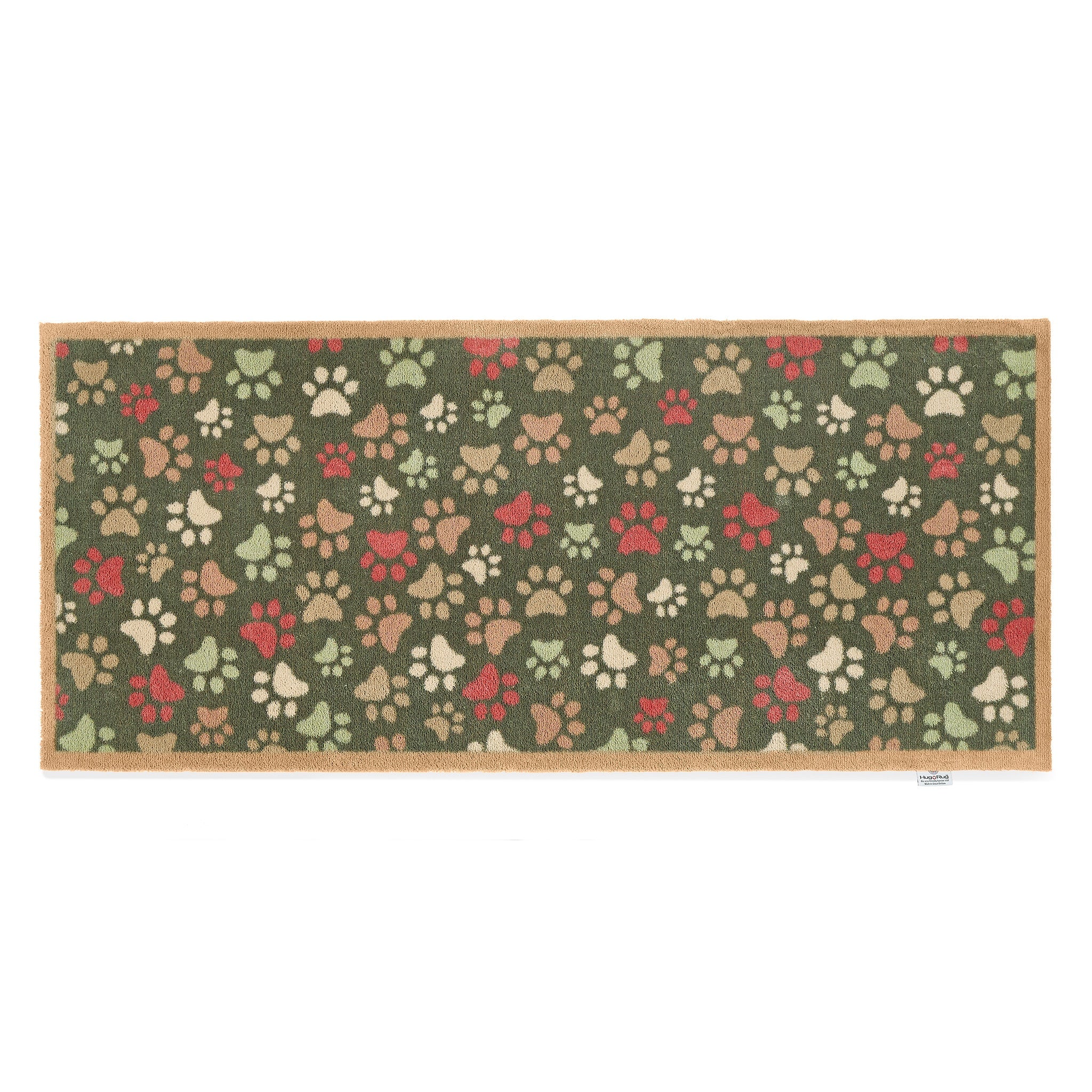 Hug Rug Paws for Love grey runner with red heart and paw prints

