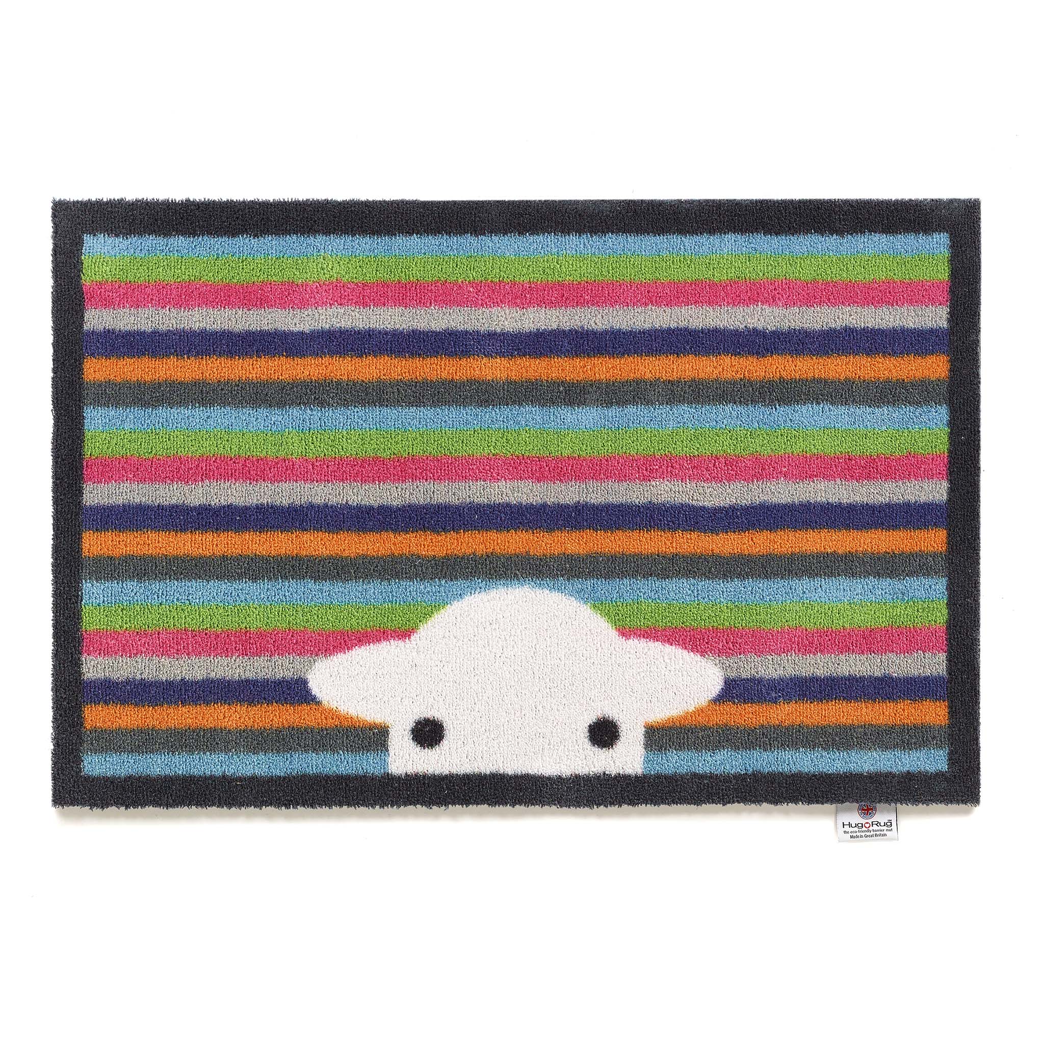 Hug Rug Peep Stripe Herdy Doormat with colorful stripes and peeping Herdy design

