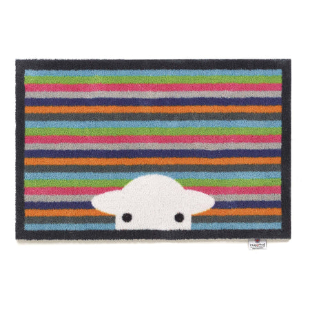 Hug Rug Peep Stripe Herdy Doormat with colorful stripes and peeping Herdy design

