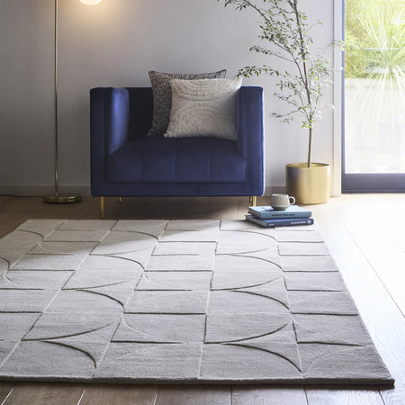 Origins Penny Rug Cream in modern living room décor