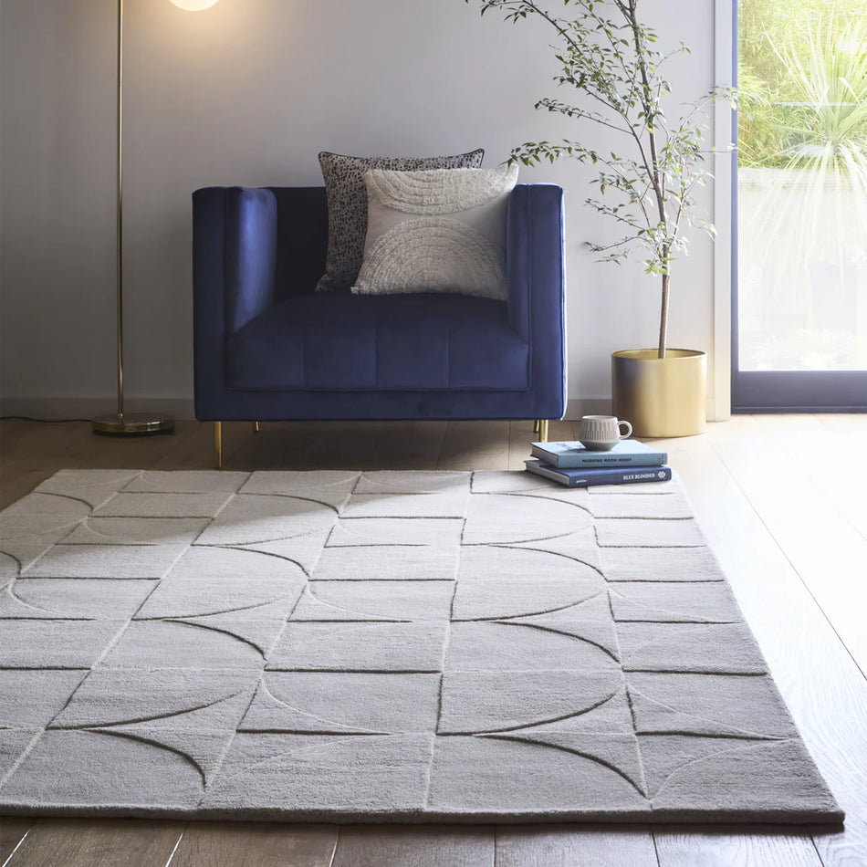 Origins Penny Rug Cream in modern living room décor