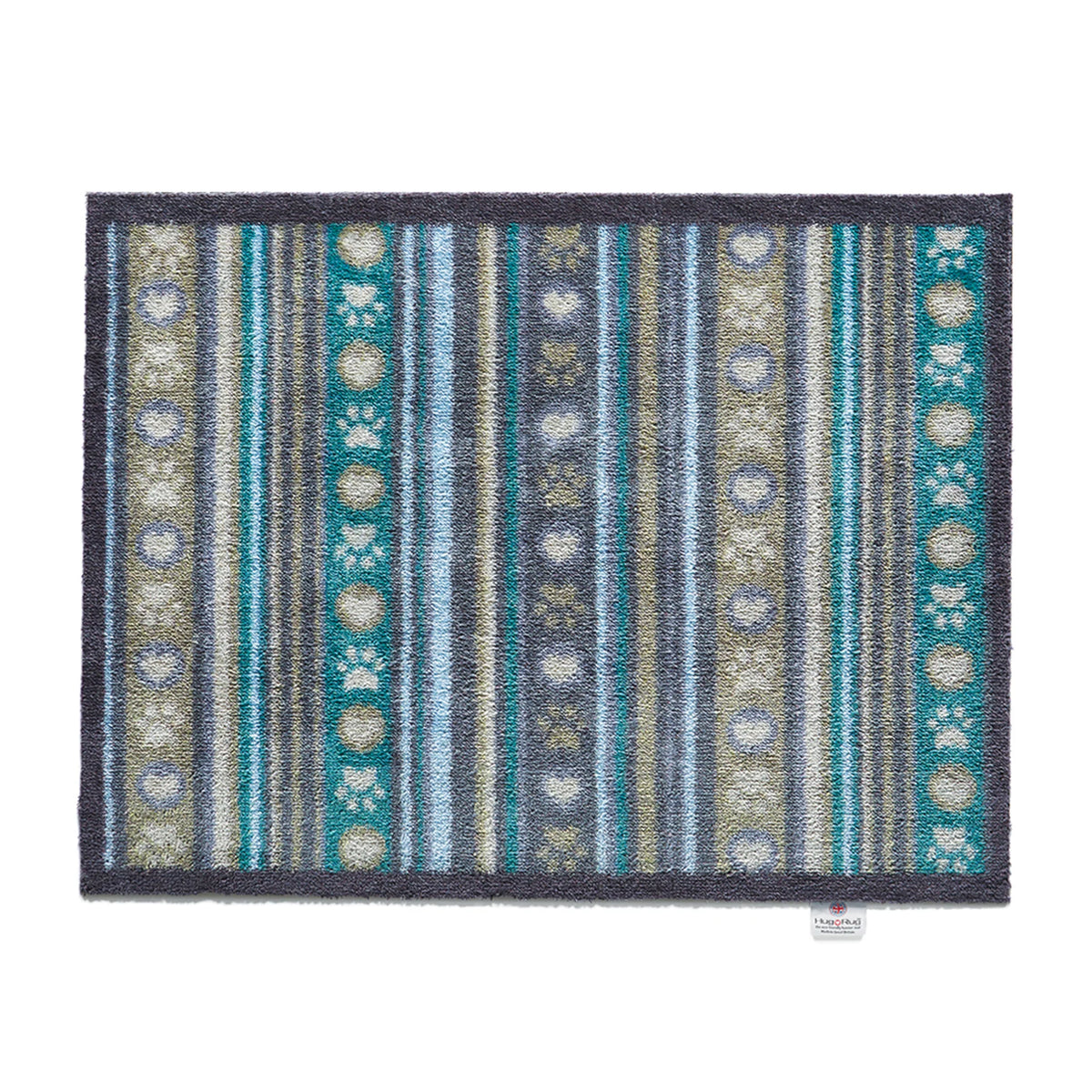 Hug Rug Pet 80 doormat with beige, blue, and grey stripes


