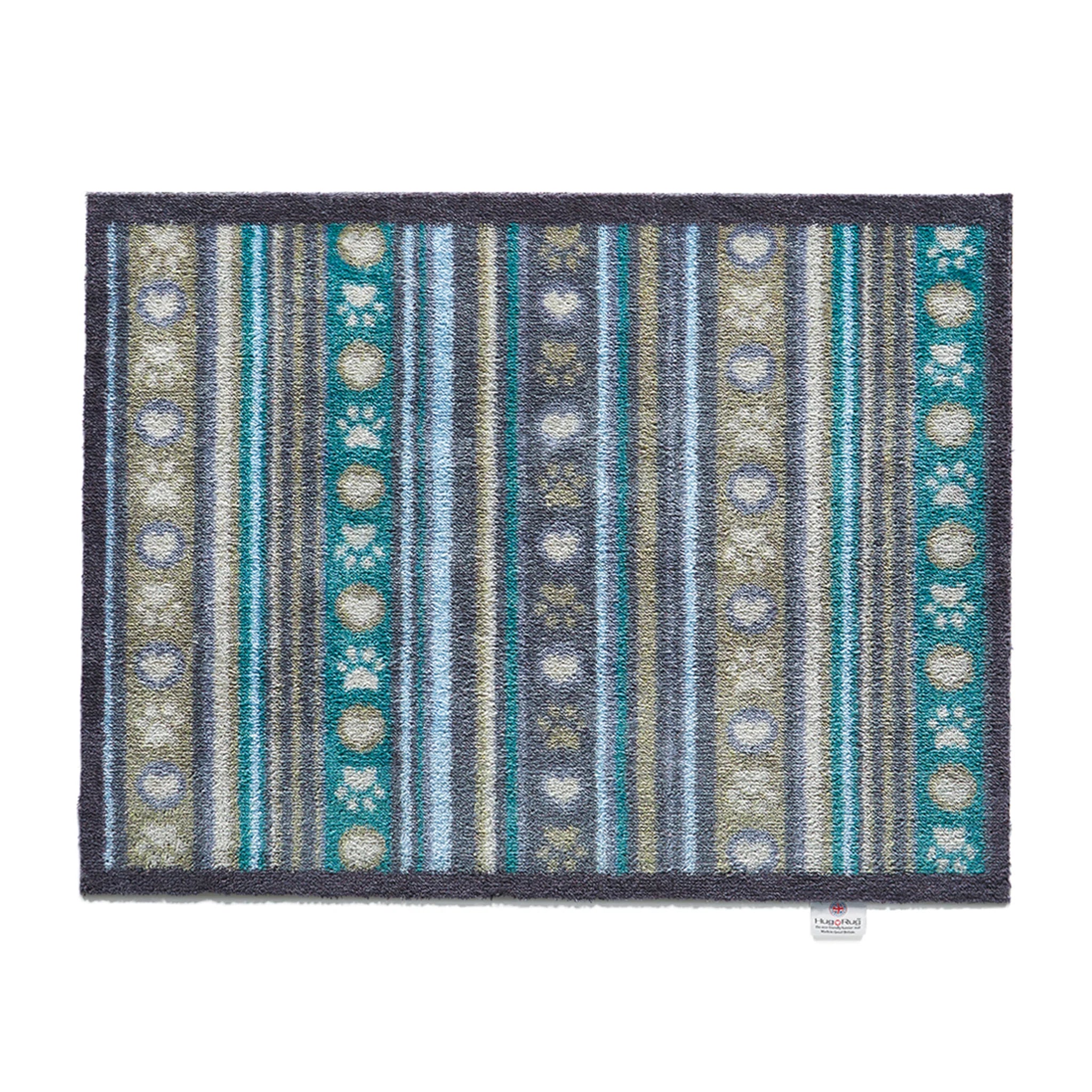 Hug Rug Pet 80 doormat with beige, blue, and grey stripes


