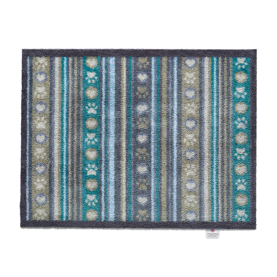 Hug Rug Pet 80 doormat with beige, blue, and grey stripes

