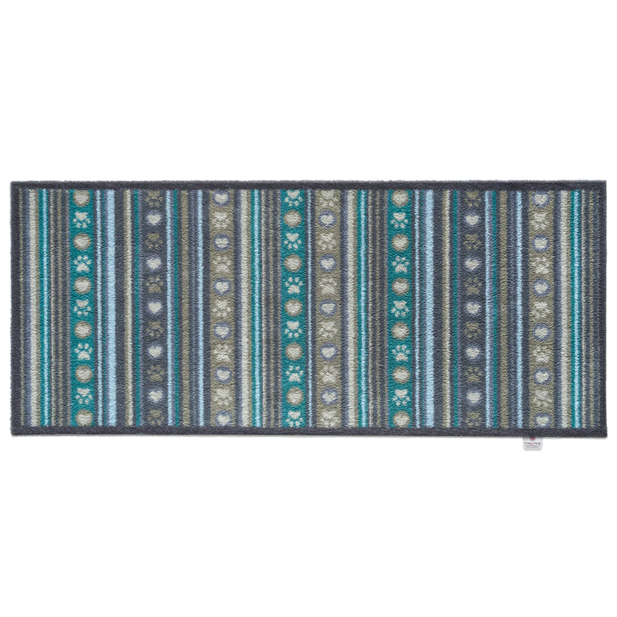 Hug Rug Pet 80 runner with beige, blue, and grey stripes