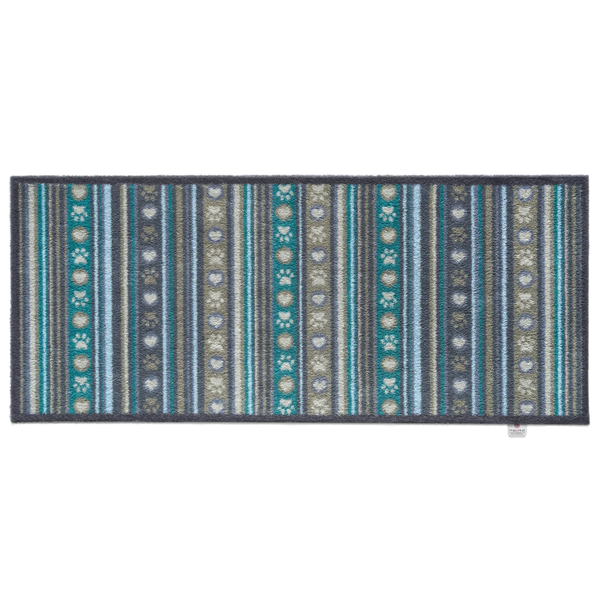 Hug Rug Pet 80 runner with beige, blue, and grey stripes