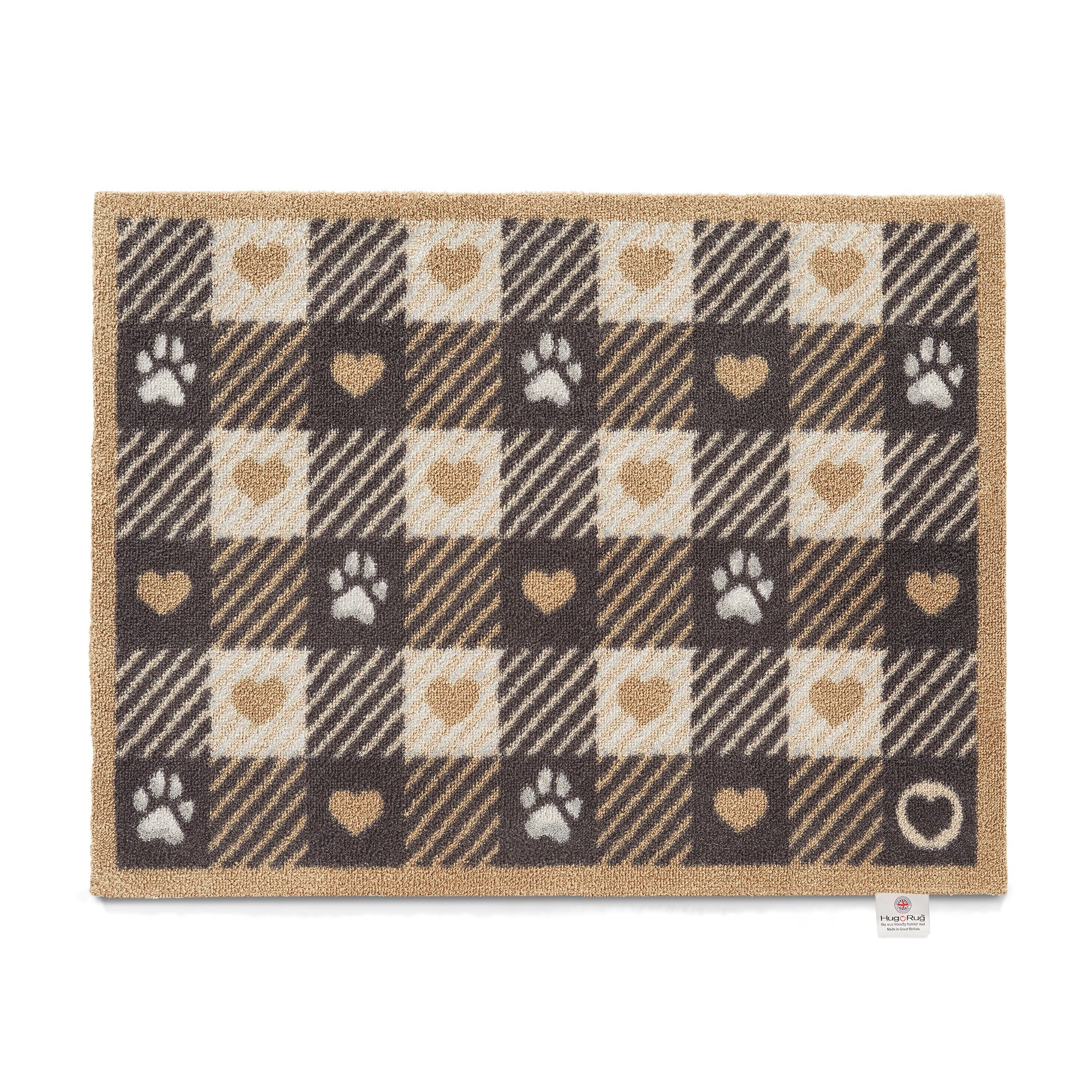 Hug Rug Pet Check 1 neutral check doormat with paw prints


