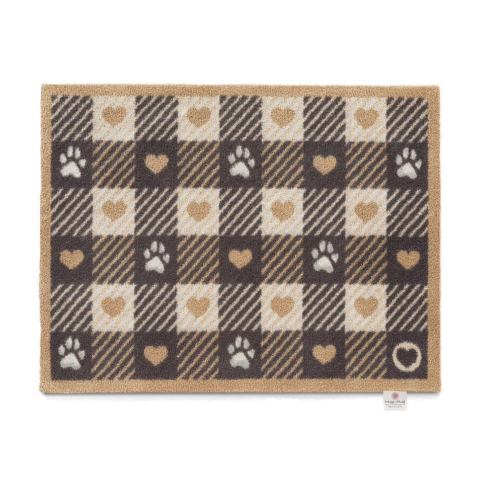 Hug Rug Pet Check 1 neutral check doormat with paw prints

