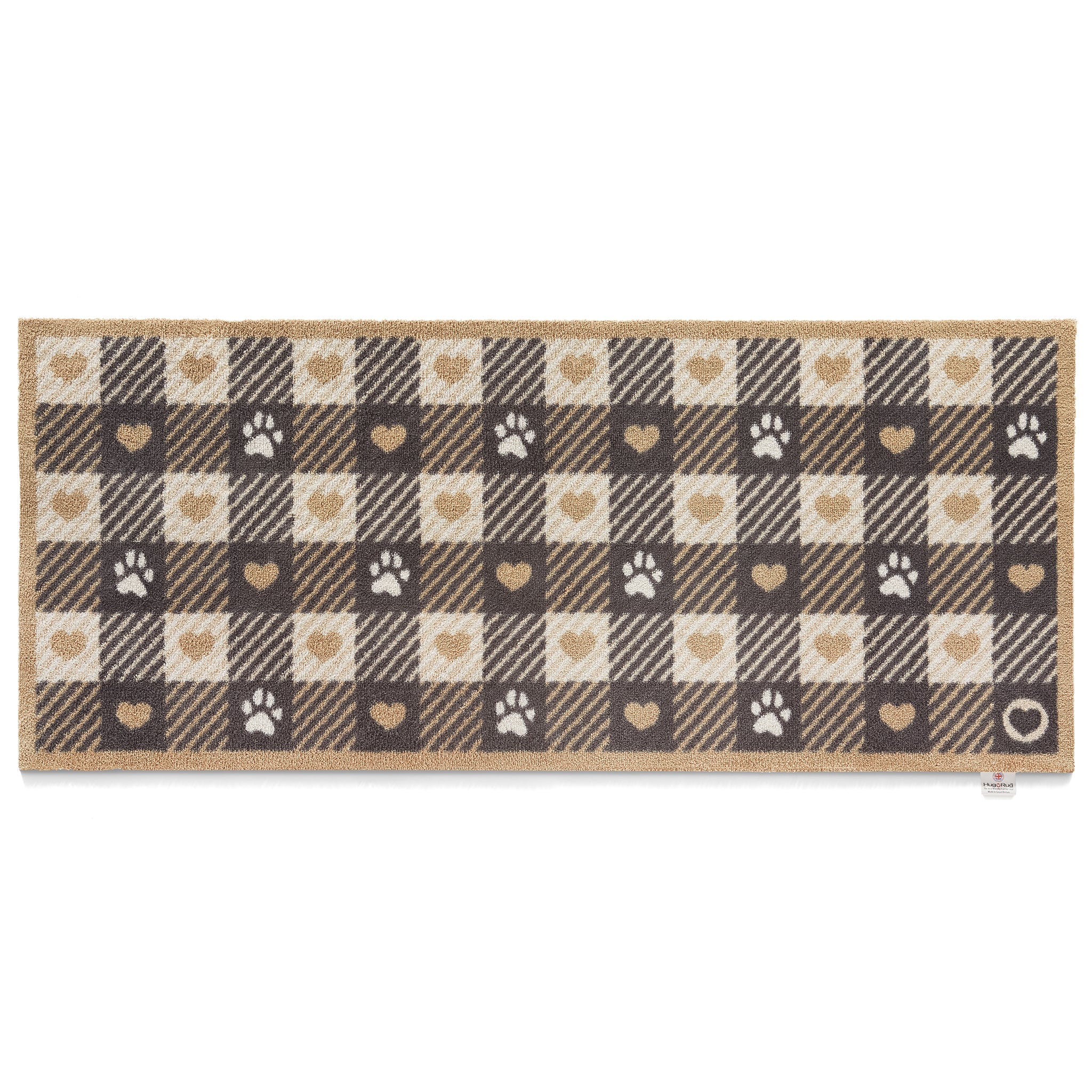 Hug Rug Pet Check 1 neutral check runner with paw prints

