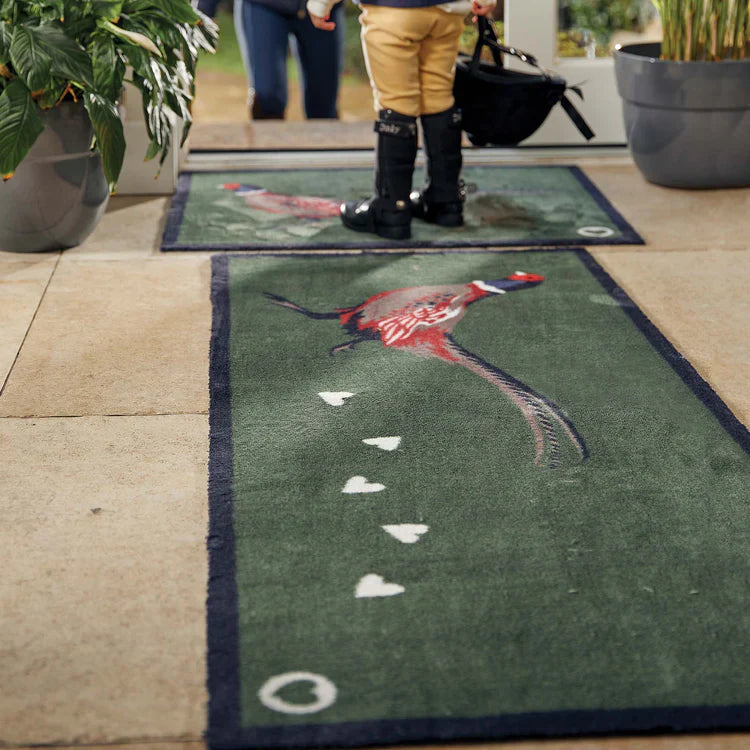 Hug Rug Pheasant Green 2 Indoor Barrier Mat – Eco-Friendly Washable Country Style Mat with Pheasant Design