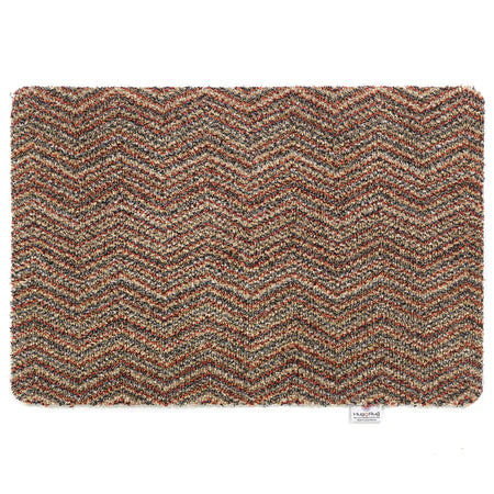 Hug Rug Candy Zigzag with red, beige, navy and white zigzag pattern

