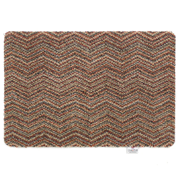 Hug Rug Candy Zigzag with red, beige, navy and white zigzag pattern

