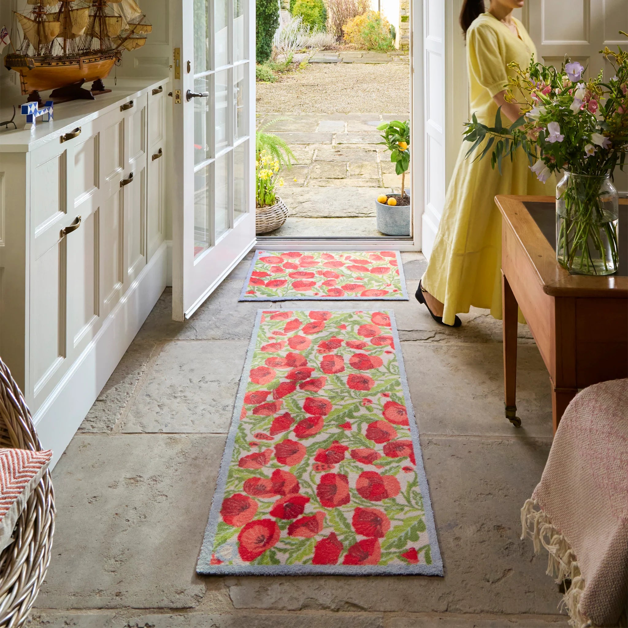 Hug Rug Poppies Galore in hallway entryway

