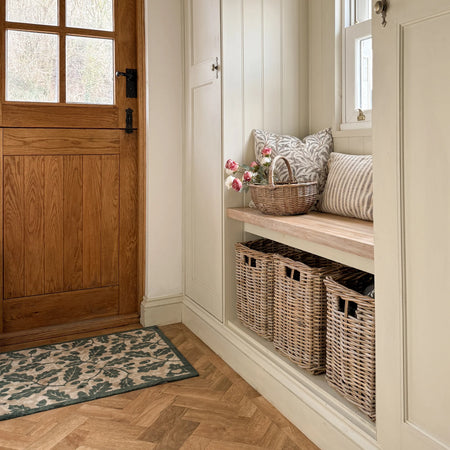 Hug Rug Royal Oak laid flat on wooden flooring

