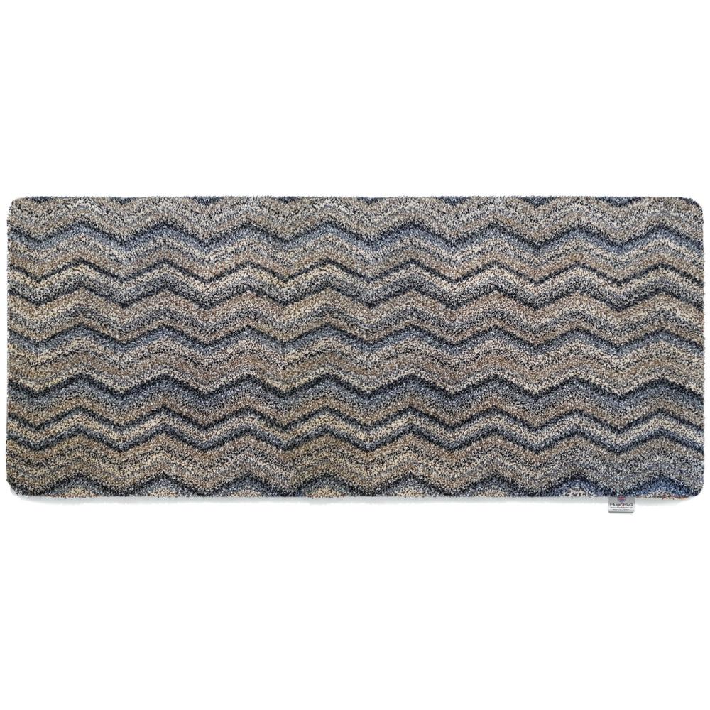 Hug Rug Ribbon Grey Zigzag runner with navy, beige, blue, and white pattern


