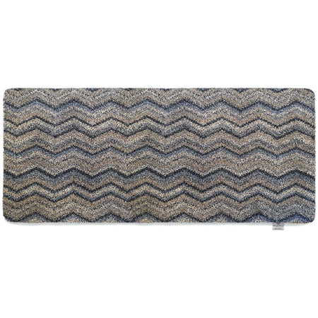 Hug Rug Ribbon Grey Zigzag runner with navy, beige, blue, and white pattern

