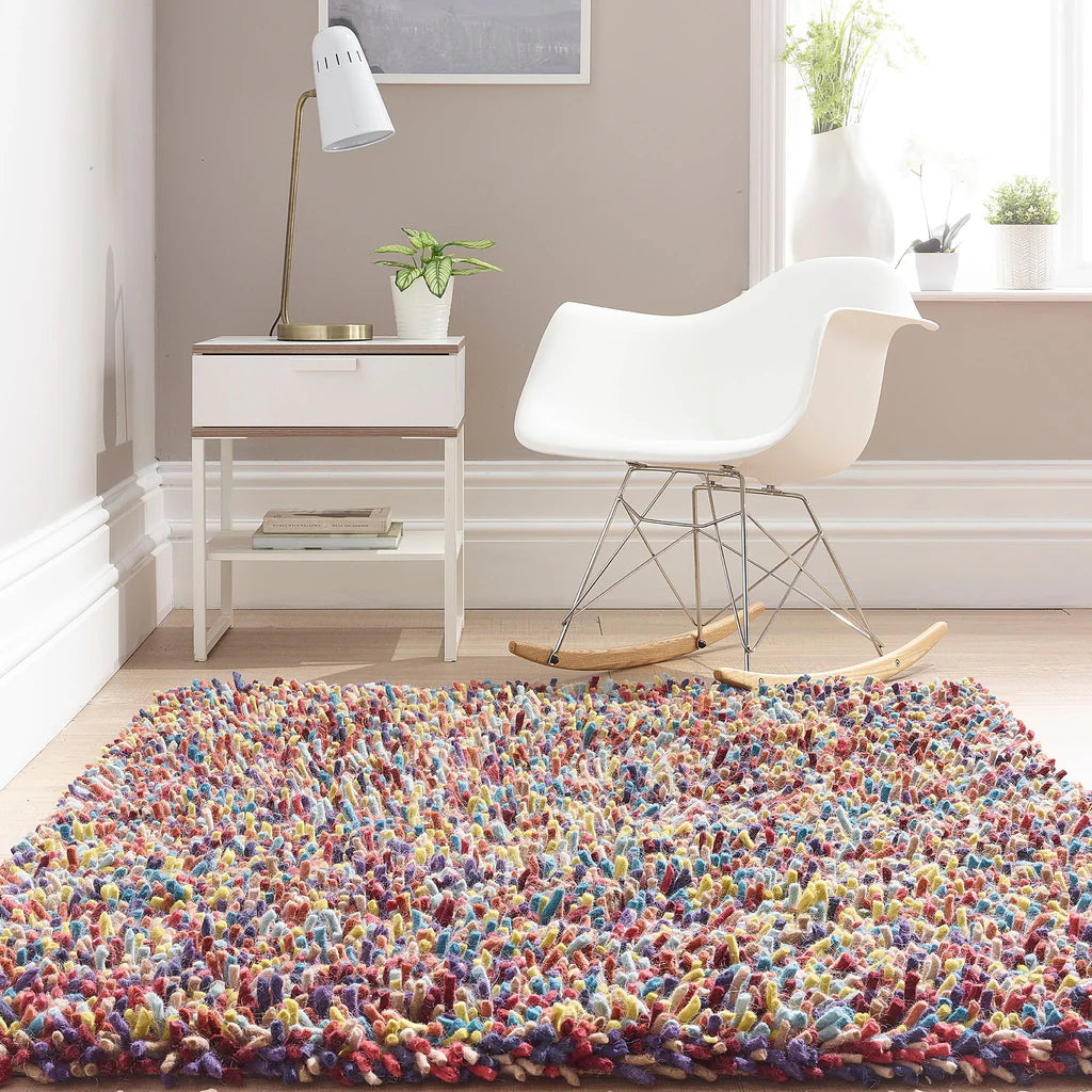 Multi-tonal origins wool rug styled in modern living space