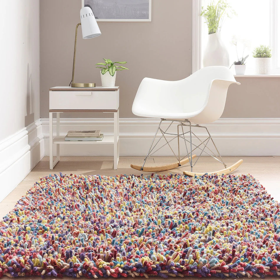 Multi-tonal origins wool rug styled in modern living space