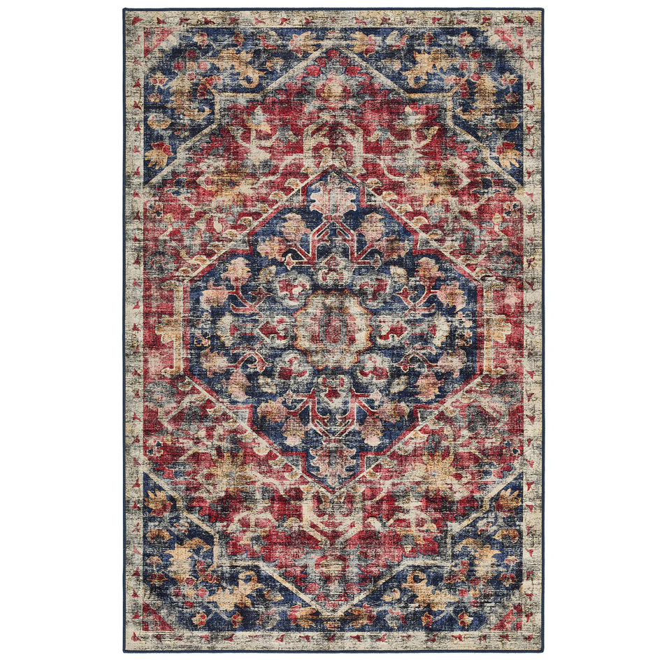 Royal Heritage washable rug in blue, red and cream tones

