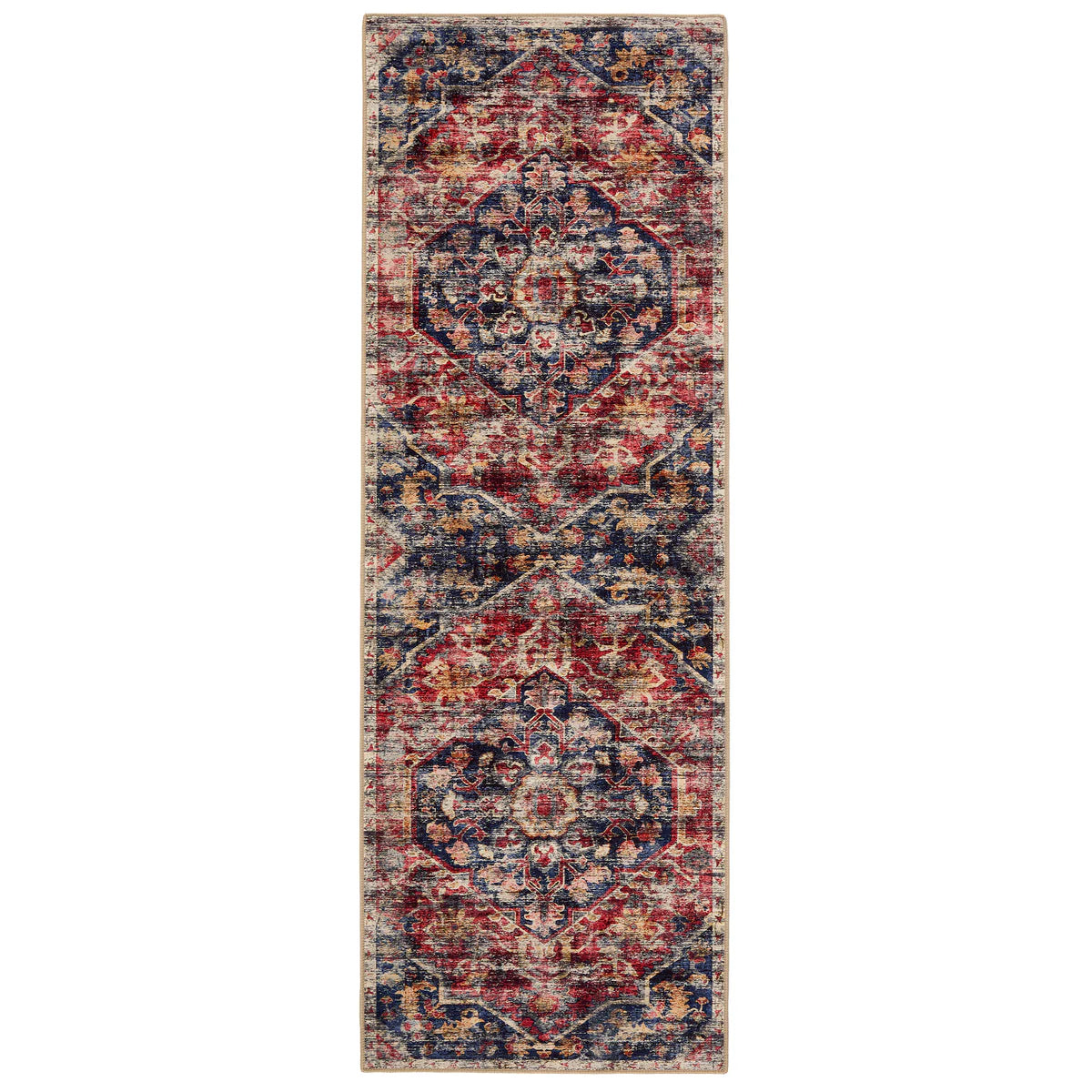 Royal Heritage washable rug runner in blue, red and cream tones

