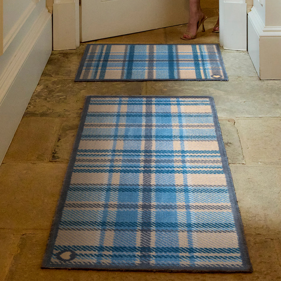 Blue tartan Hug Rug perfect for country homes

