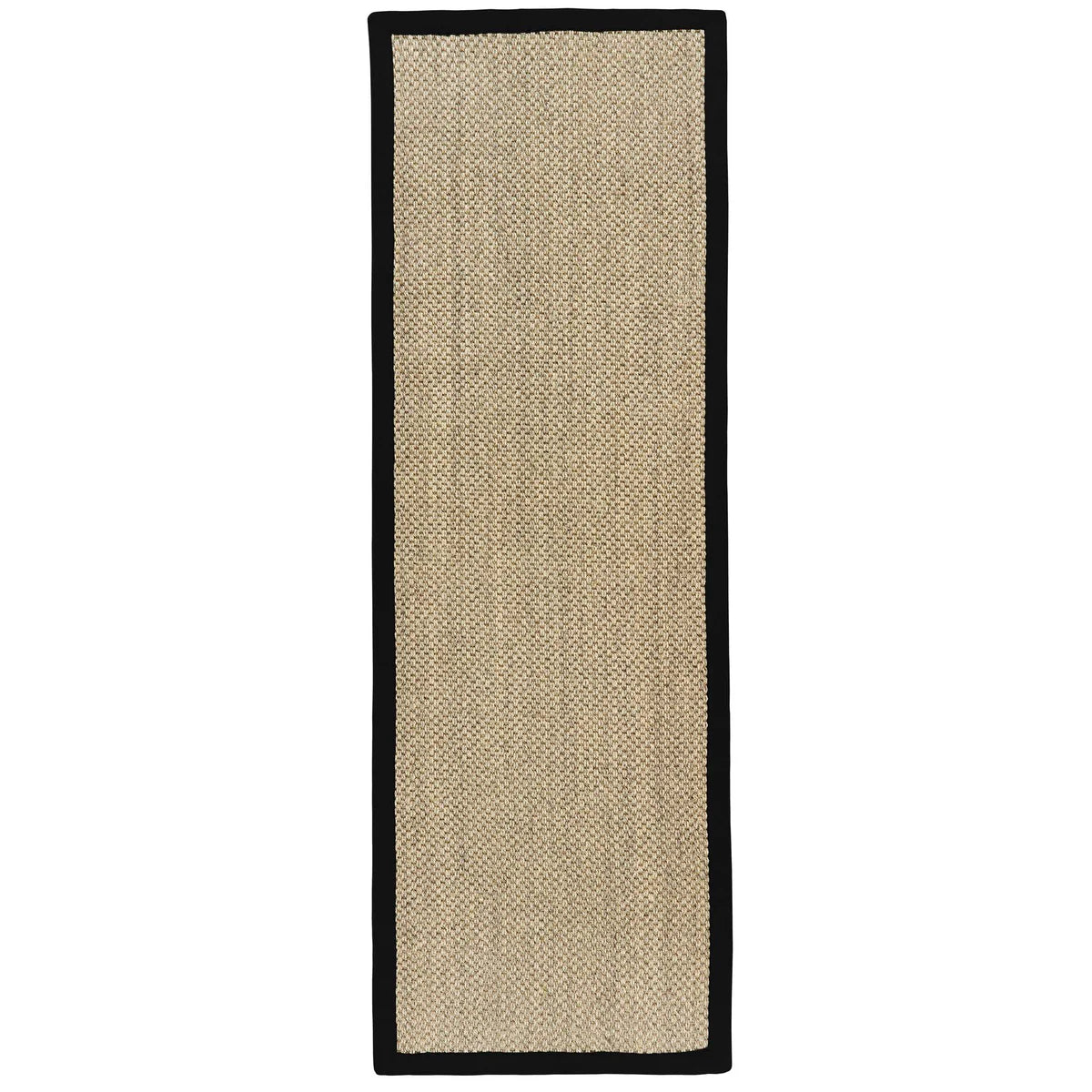 sisal Beige runner rug with black border on a white background