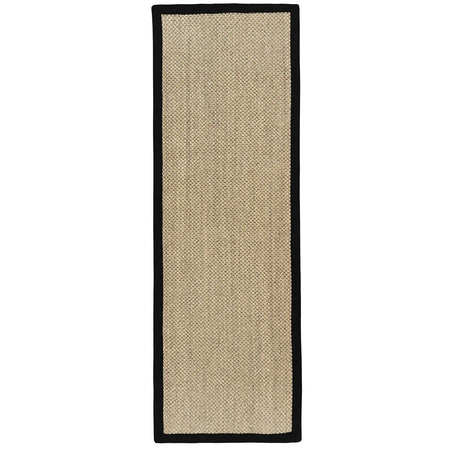 sisal Beige runner rug with black border on a white background